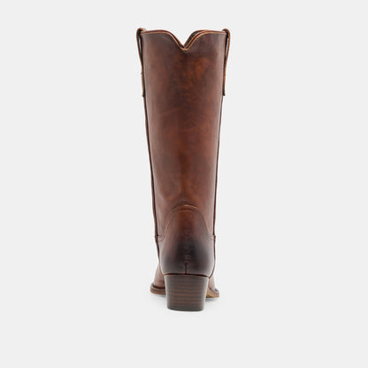 VIGLA Chestnut Leather Pointed-Toe Western Boots | Dolce Vita