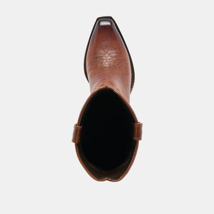 VIGLA Chestnut Leather Pointed-Toe Western Boots | Dolce Vita