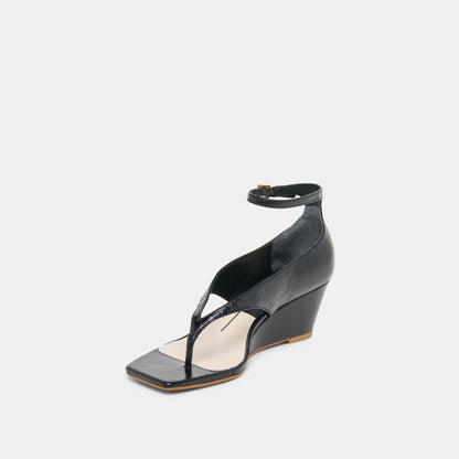 Quinny Black Leather Wedges | Dolce Vita