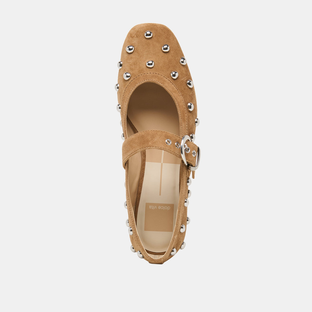 Mikel Stud Lt Brown Suede Ballet Flats | Dolce Vita
