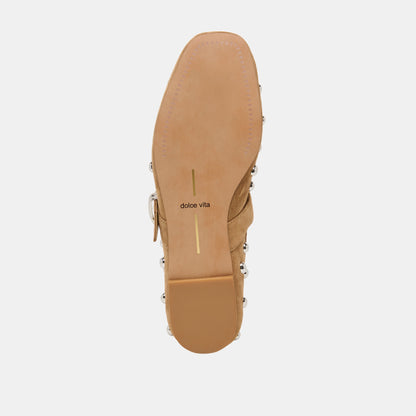 Mikel Stud Lt Brown Suede Ballet Flats | Dolce Vita