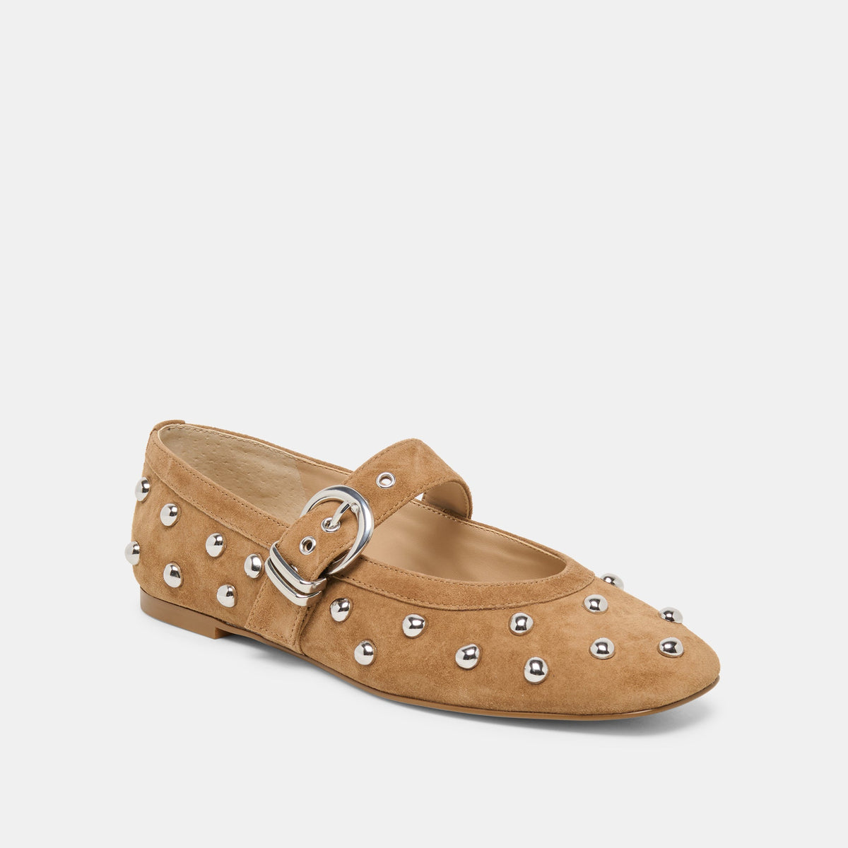 Mikel Stud Lt Brown Suede Ballet Flats | Dolce Vita