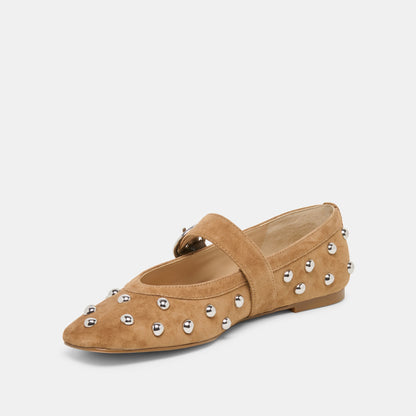 Mikel Stud Lt Brown Suede Ballet Flats | Dolce Vita