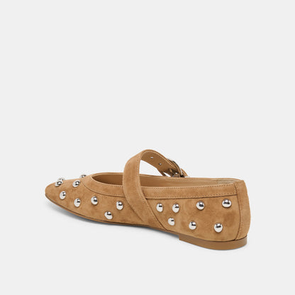 Mikel Stud Lt Brown Suede Ballet Flats | Dolce Vita