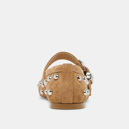 Mikel Stud Lt Brown Suede Ballet Flats | Dolce Vita