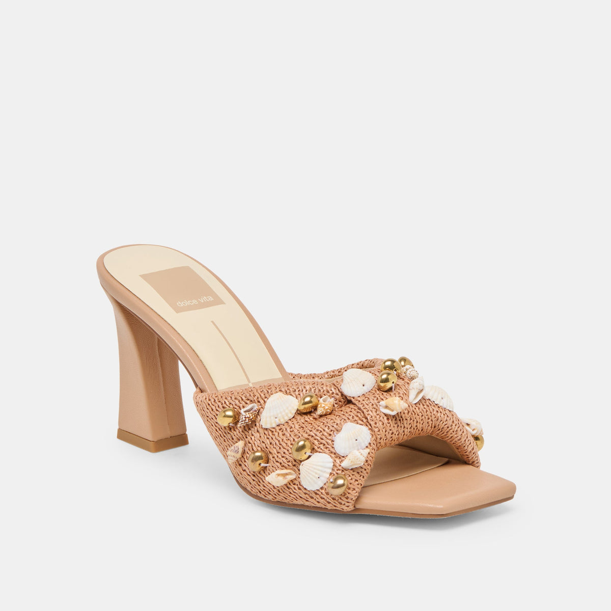 Tylah Toffee Beaded Raffia Heels | Dolce Vita