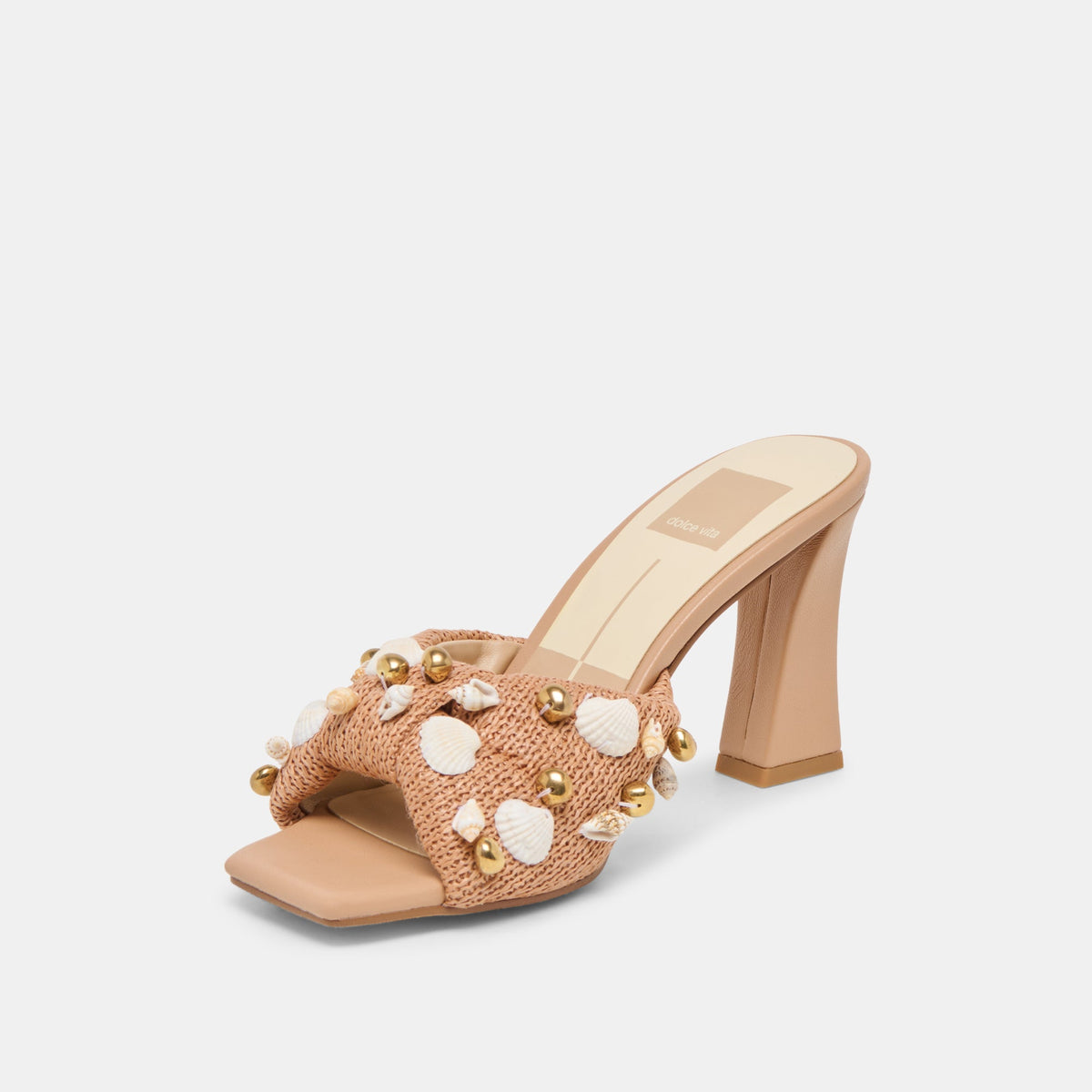 Tylah Toffee Beaded Raffia Heels | Dolce Vita