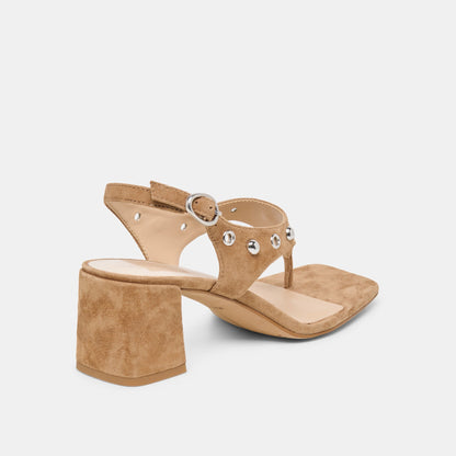 Yves Stud Lt Brown Suede Heels | Dolce Vita