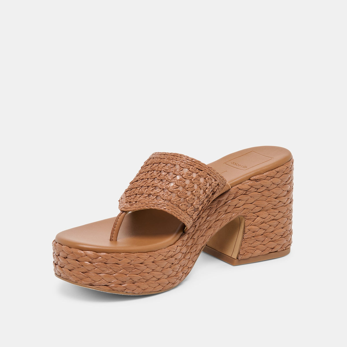 RIPPLE Mid Brown Raffia Platform Thong Block Heel | Dolce Vita