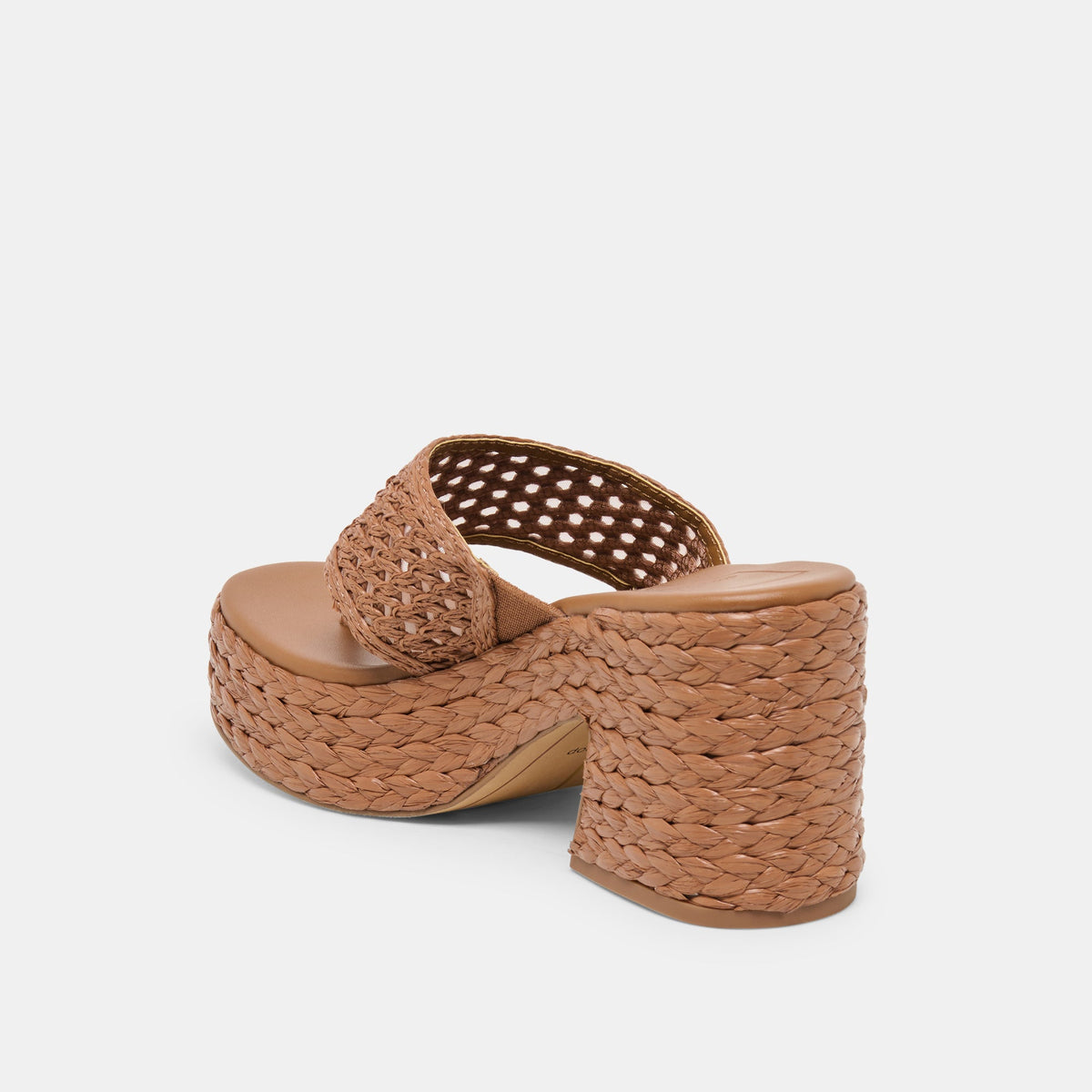 RIPPLE Mid Brown Raffia Platform Thong Block Heel | Dolce Vita