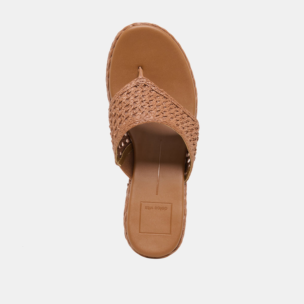RIPPLE Mid Brown Raffia Platform Thong Block Heel | Dolce Vita