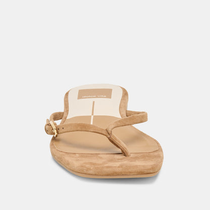 MALTA Lt Brown Suede Buckle Flip-Flop Sandals | Dolce Vita