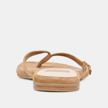 MALTA Lt Brown Suede Buckle Flip-Flop Sandals | Dolce Vita