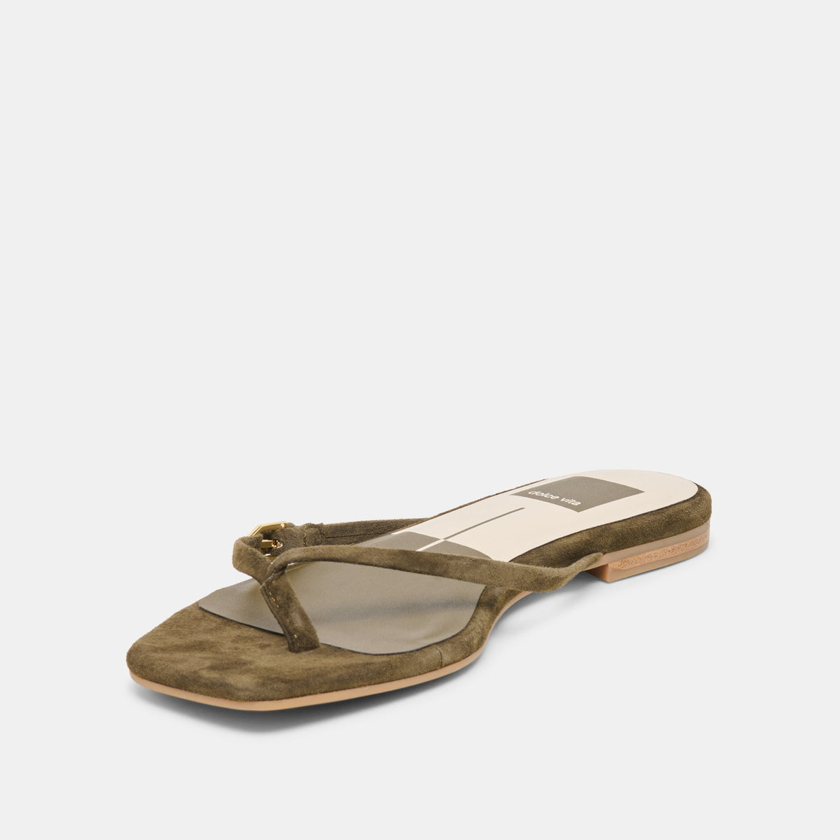 MALTA Dk Olive Suede Buckle Flip-Flop Sandals | Dolce Vita