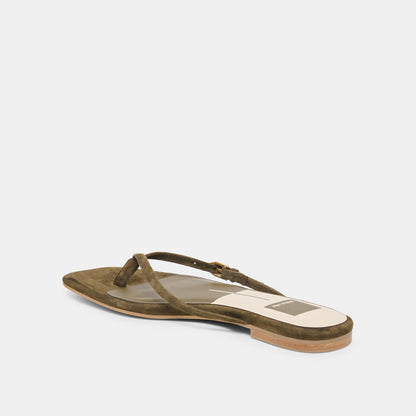 MALTA Dk Olive Suede Buckle Flip-Flop Sandals | Dolce Vita