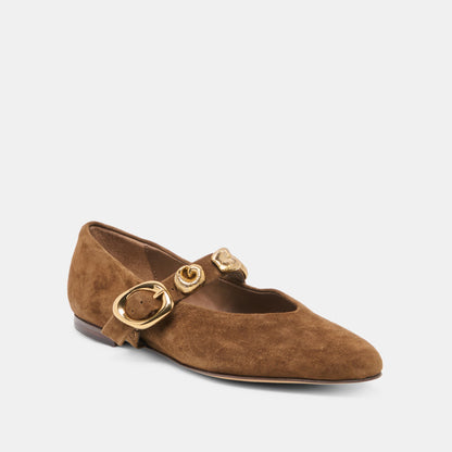 LOREE Chesnut Suede Mary-Jane Metal Detail Ballet Flats | Dolce Vita