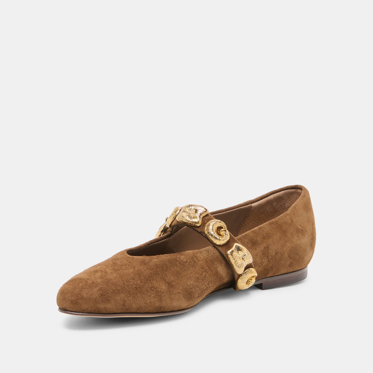 LOREE Chesnut Suede Mary-Jane Metal Detail Ballet Flats | Dolce Vita