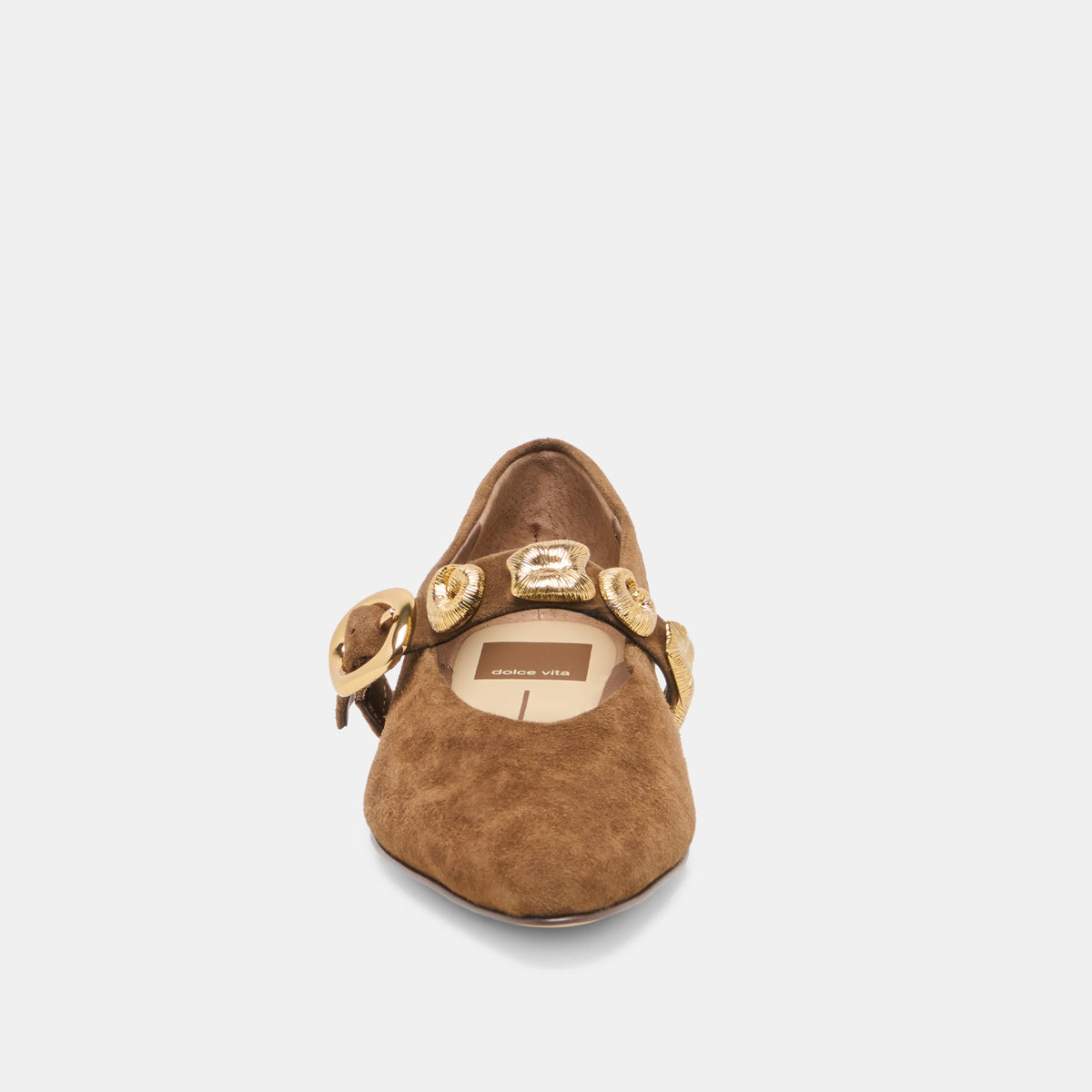 LOREE Chesnut Suede Mary-Jane Metal Detail Ballet Flats | Dolce Vita