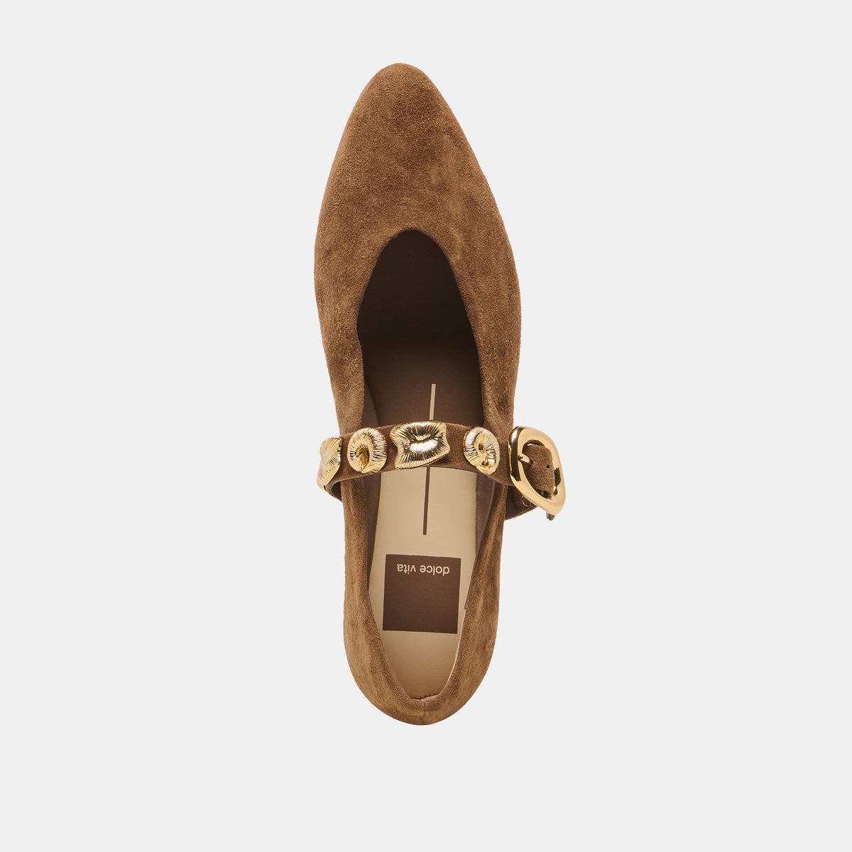 LOREE Chesnut Suede Mary-Jane Metal Detail Ballet Flats | Dolce Vita