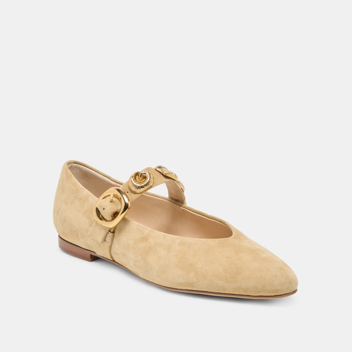 LOREE Desert Taupe Suede Mary-Jane Metal Detail Ballet Flats | Dolce Vita