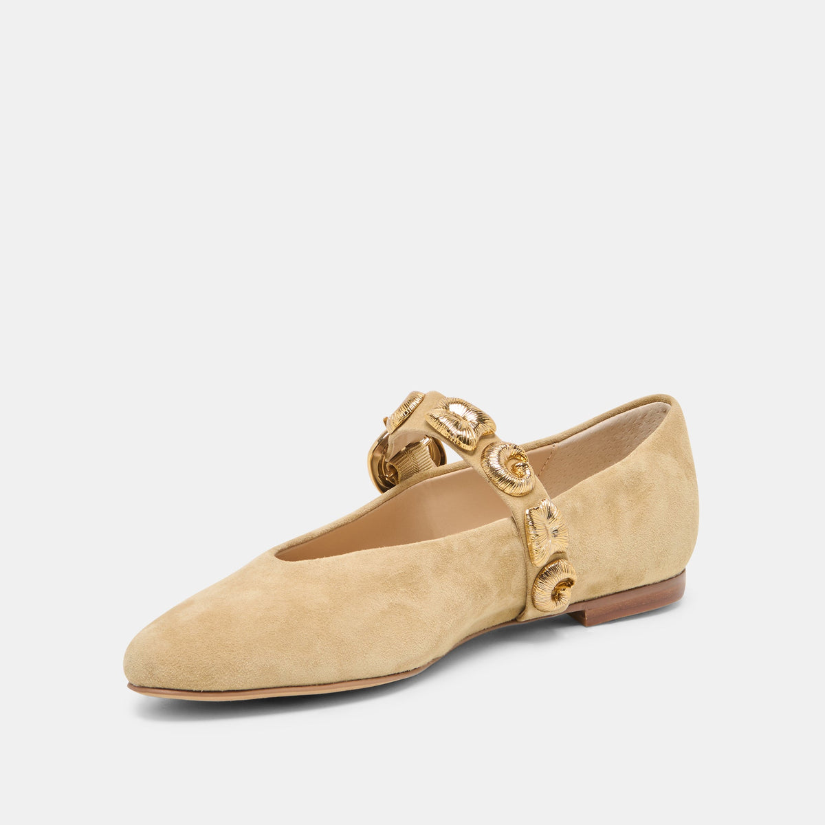 LOREE Desert Taupe Suede Mary-Jane Metal Detail Ballet Flats | Dolce Vita
