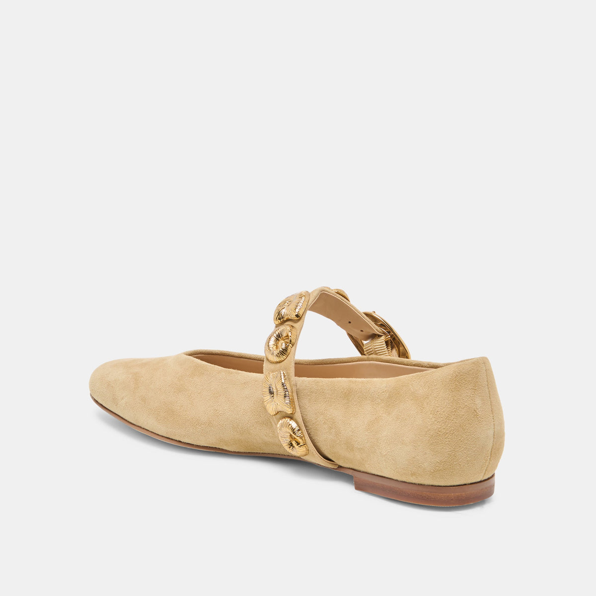 LOREE Desert Taupe Suede Mary-Jane Metal Detail Ballet Flats | Dolce Vita