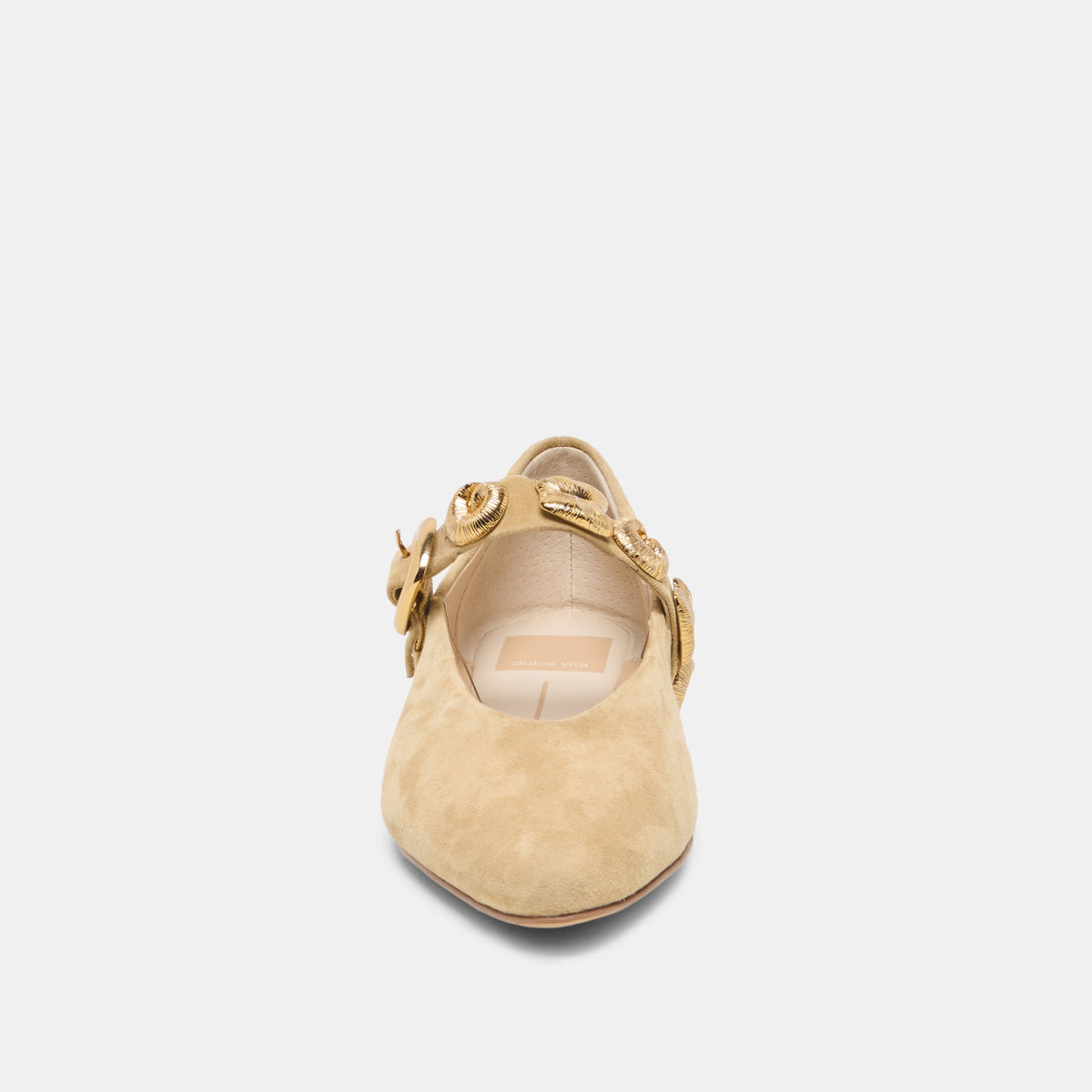 LOREE Desert Taupe Suede Mary-Jane Metal Detail Ballet Flats | Dolce Vita