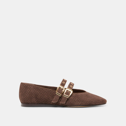 Baylee Grommet Dk Brown Perforated Suede Ballet Flats | Dolce Vita
