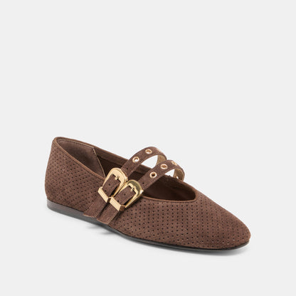 Baylee Grommet Dk Brown Perforated Suede Ballet Flats | Dolce Vita