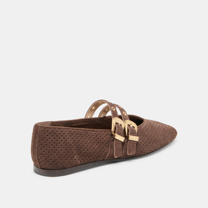 Baylee Grommet Dk Brown Perforated Suede Ballet Flats | Dolce Vita