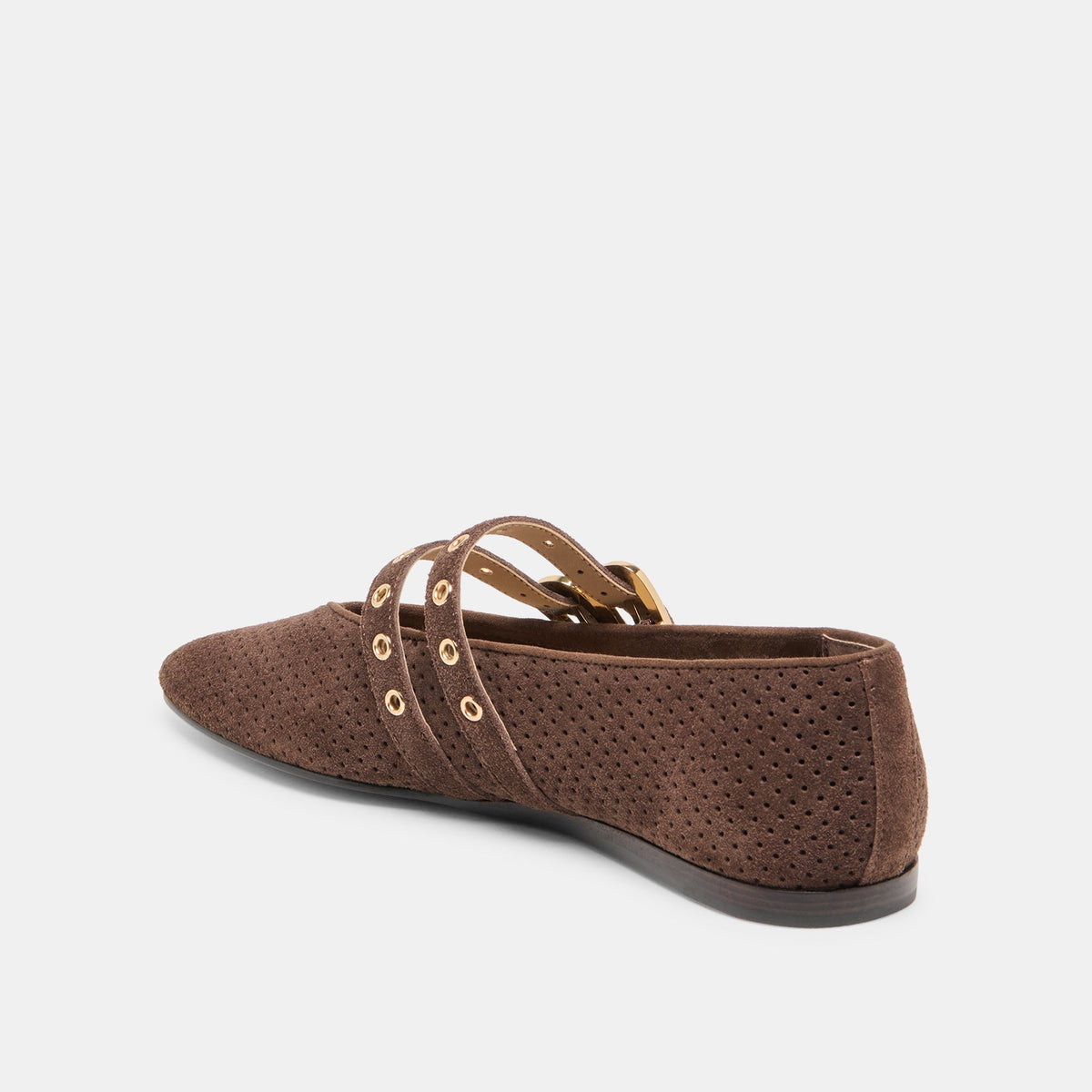 Baylee Grommet Dk Brown Perforated Suede Ballet Flats | Dolce Vita