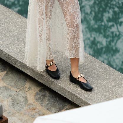 Relan Black Leather Ballet Flats | Dolce Vita