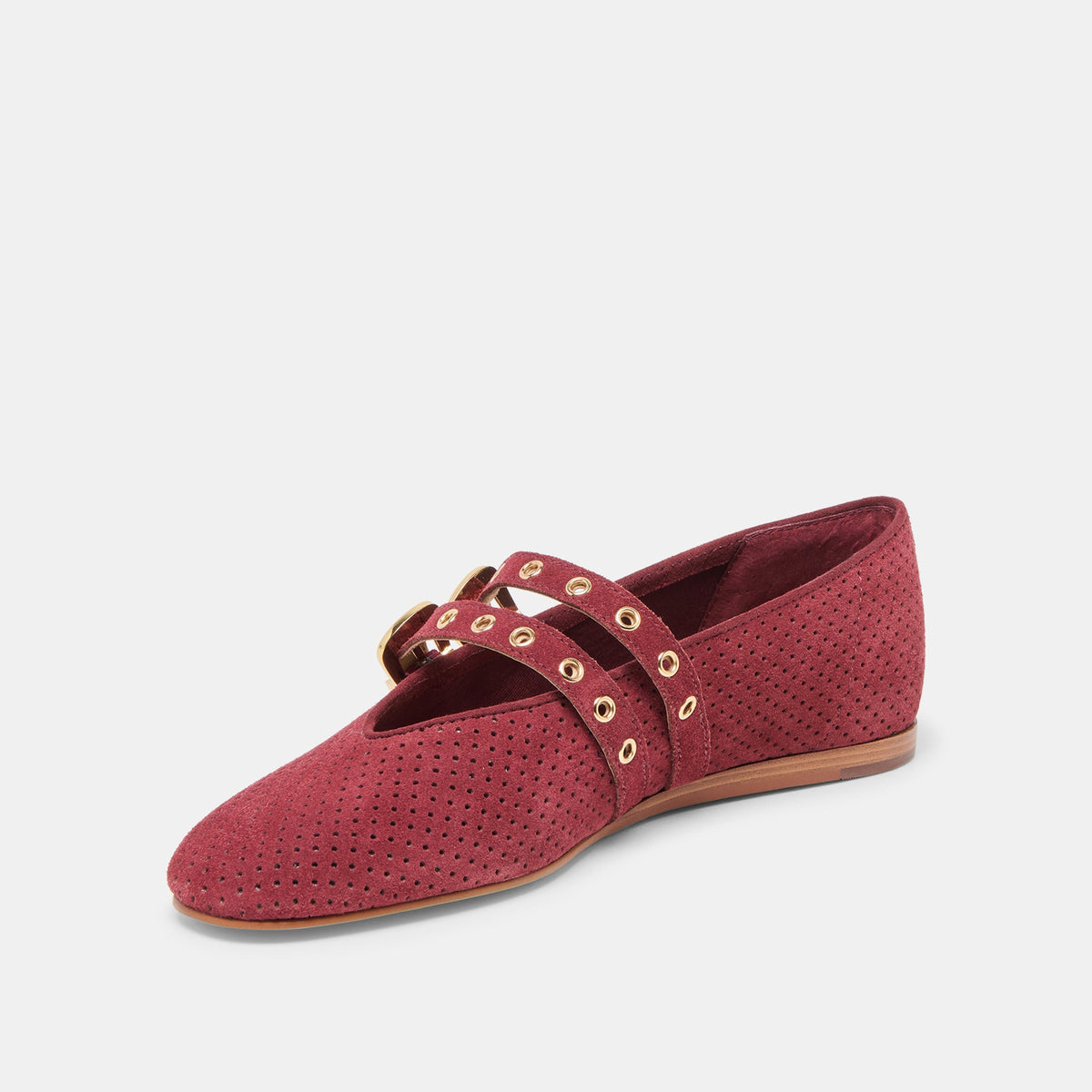 Baylee Grommet Oxblood Perforated Suede Ballet Flats | Dolce Vita