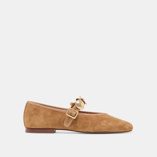 Relan Lt Brown Suede Ballet Flats | Dolce Vita