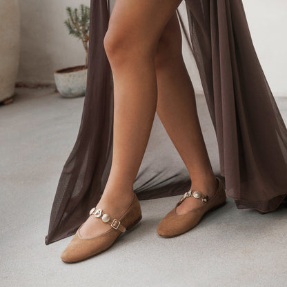 Relan Lt Brown Suede Ballet Flats | Dolce Vita