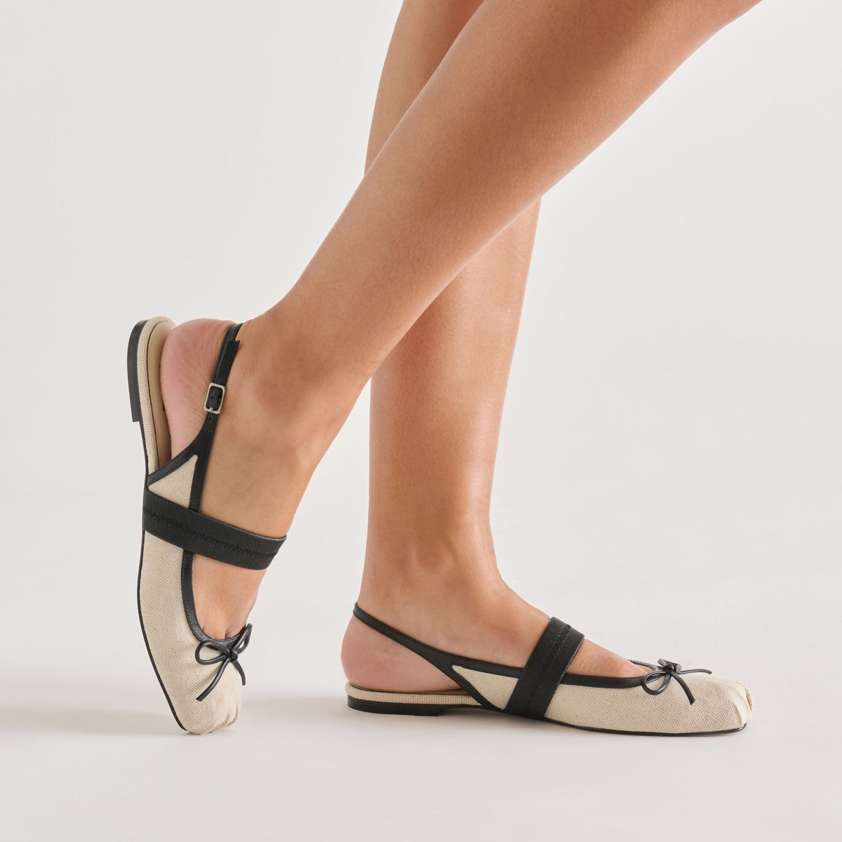 Grifan Natural Black Linen Flats | Dolce Vita