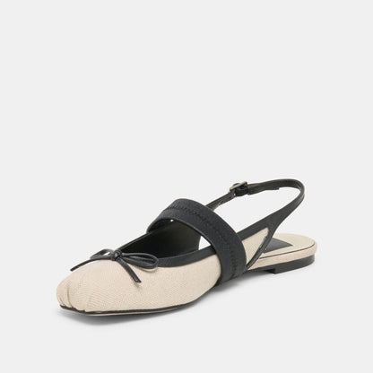 Grifan Natural Black Linen Flats | Dolce Vita