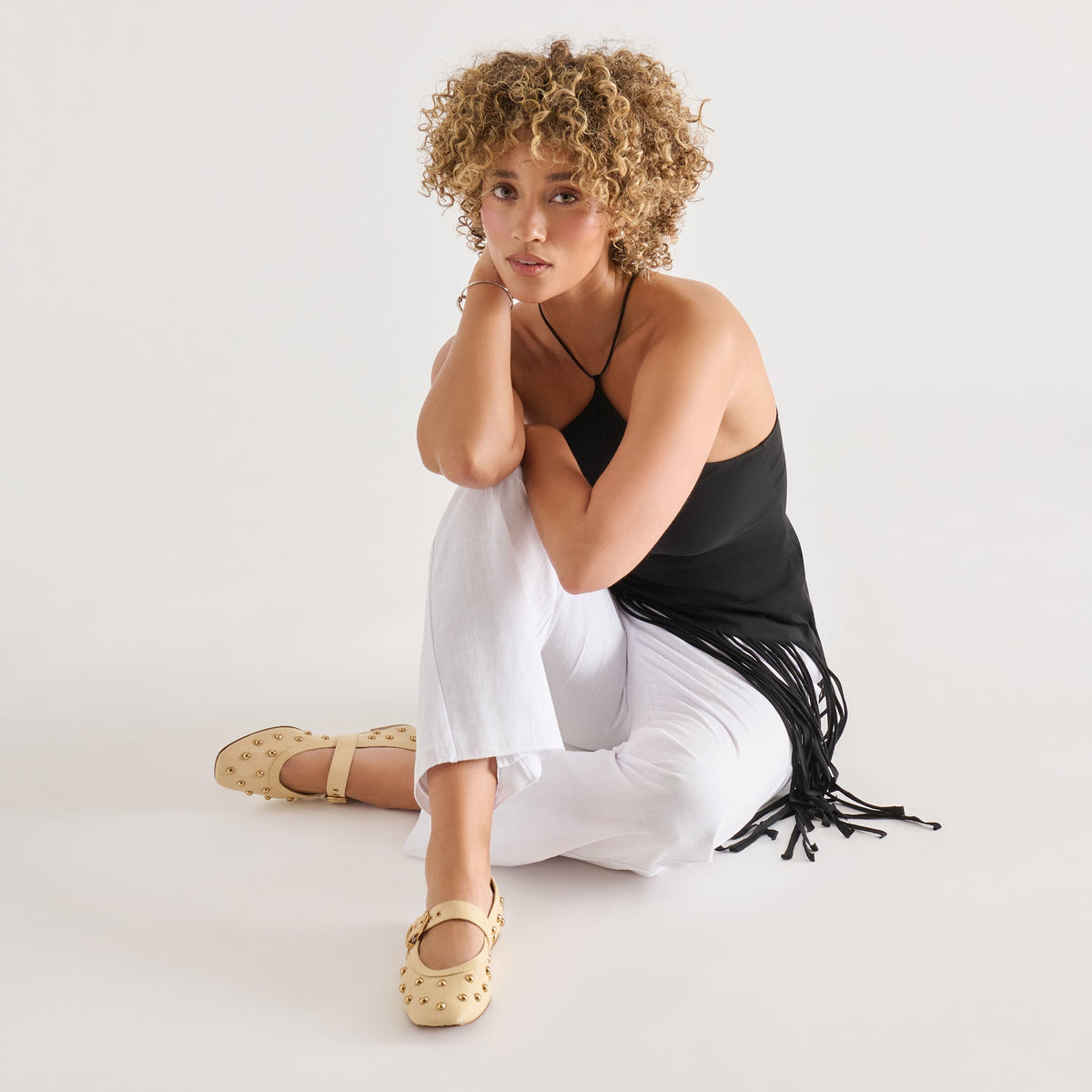 Mikel Stud Lt Natural Raffia Ballet Flats | Dolce Vita