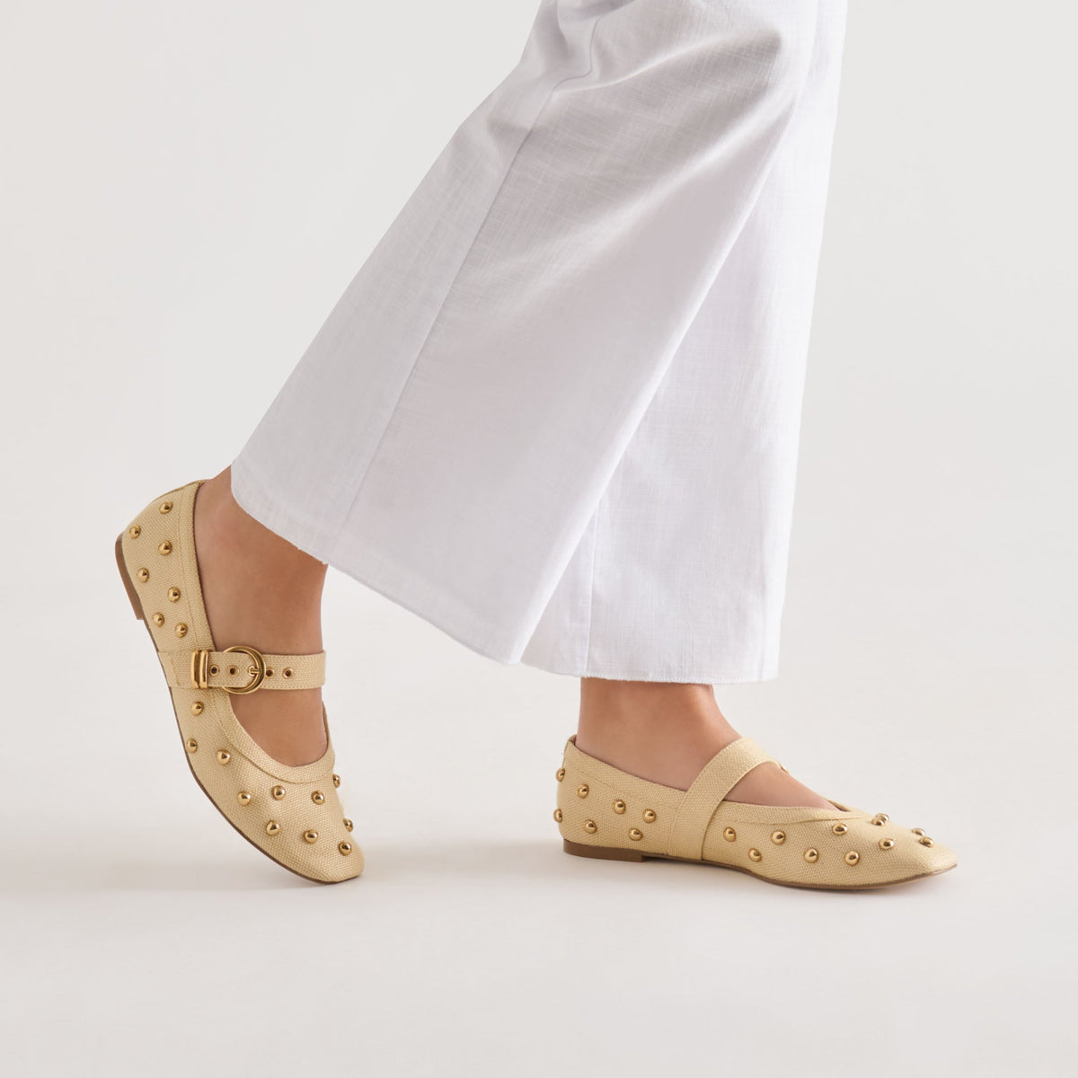 Mikel Stud Lt Natural Raffia Ballet Flats | Dolce Vita