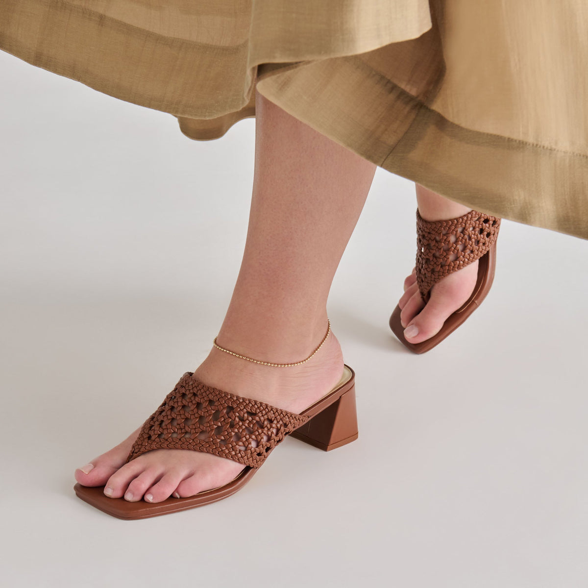 Barlo Cognac Woven Stella Heels | Dolce Vita