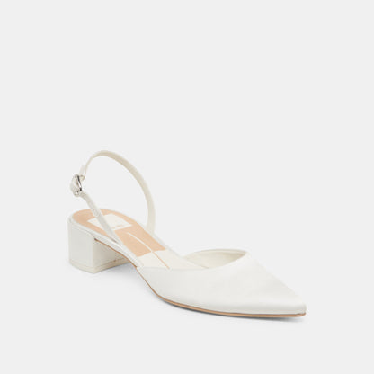 Carel Wide True White Satin Heels | Dolce Vita