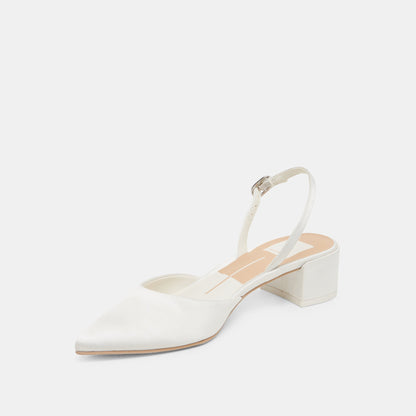 Carel Wide True White Satin Heels | Dolce Vita