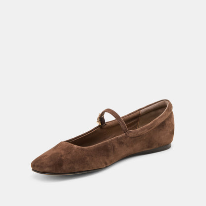Reyes Wide Dk Brown Suede Ballet Flats | Dolce Vita