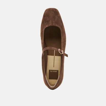 Reyes Wide Dk Brown Suede Ballet Flats | Dolce Vita