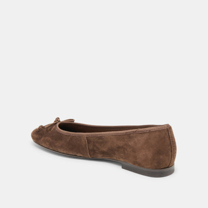 Ritla Wide Dk Brown Suede Ballet Flats | Dolce Vita