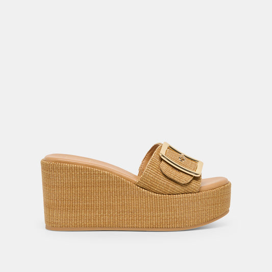 Jilian Wide Mocha Raffia Wedges | Dolce Vita