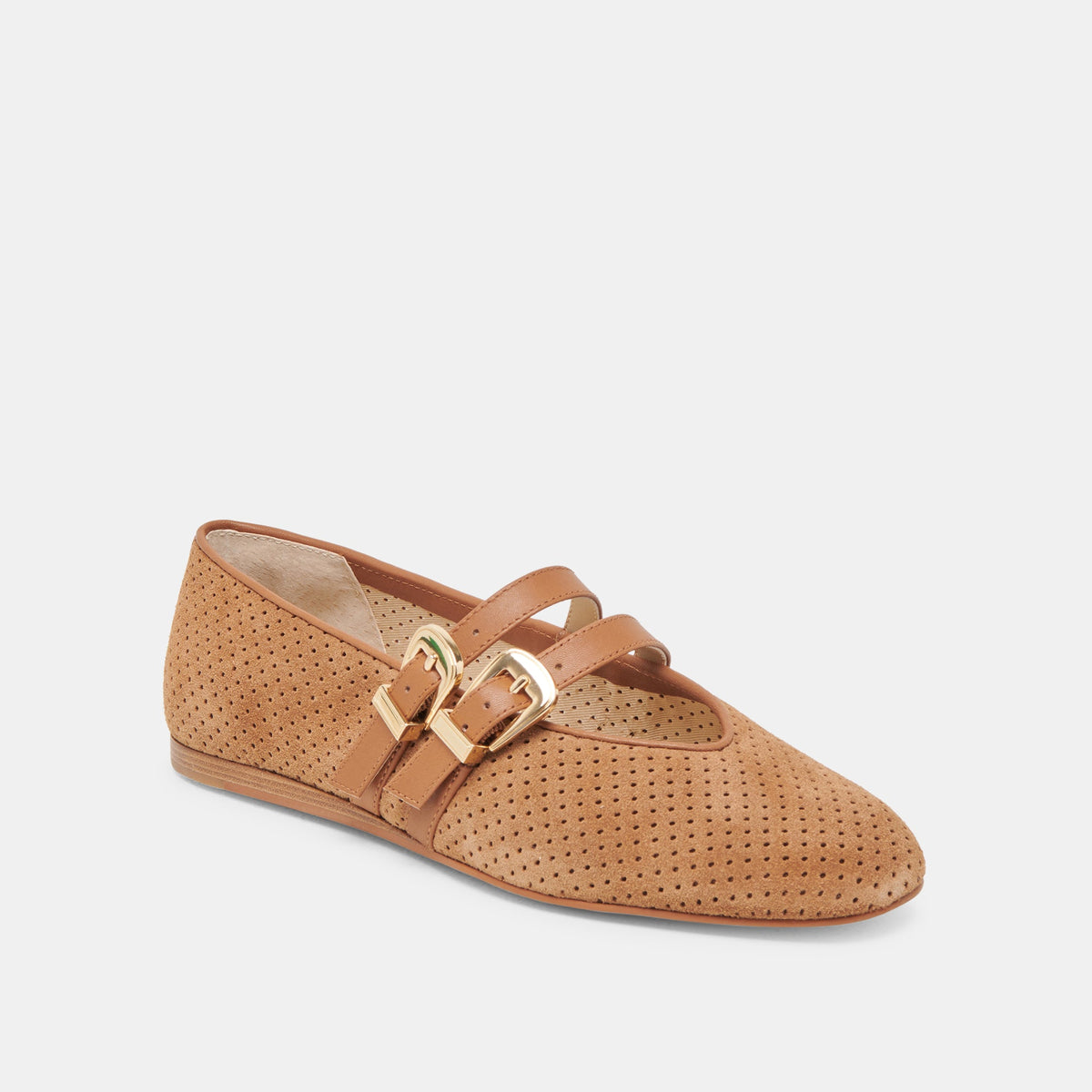 Baylee Wide Pecan Perforated Suede Ballet Flats | Dolce Vita