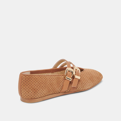 Baylee Wide Pecan Perforated Suede Ballet Flats | Dolce Vita