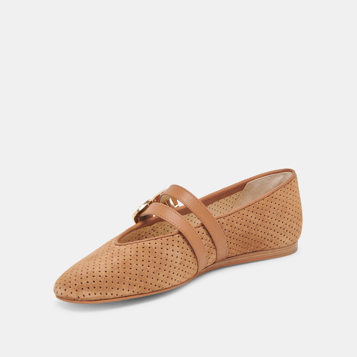 Baylee Wide Pecan Perforated Suede Ballet Flats | Dolce Vita