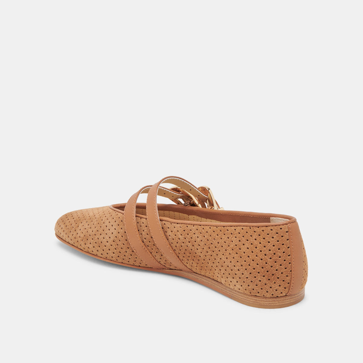 Baylee Wide Pecan Perforated Suede Ballet Flats | Dolce Vita